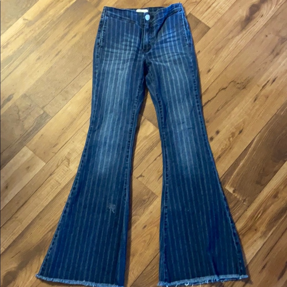 Women striped flare jeans